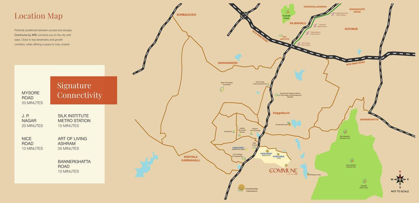 Location map showing Commune by ARE on Kanakapura Road